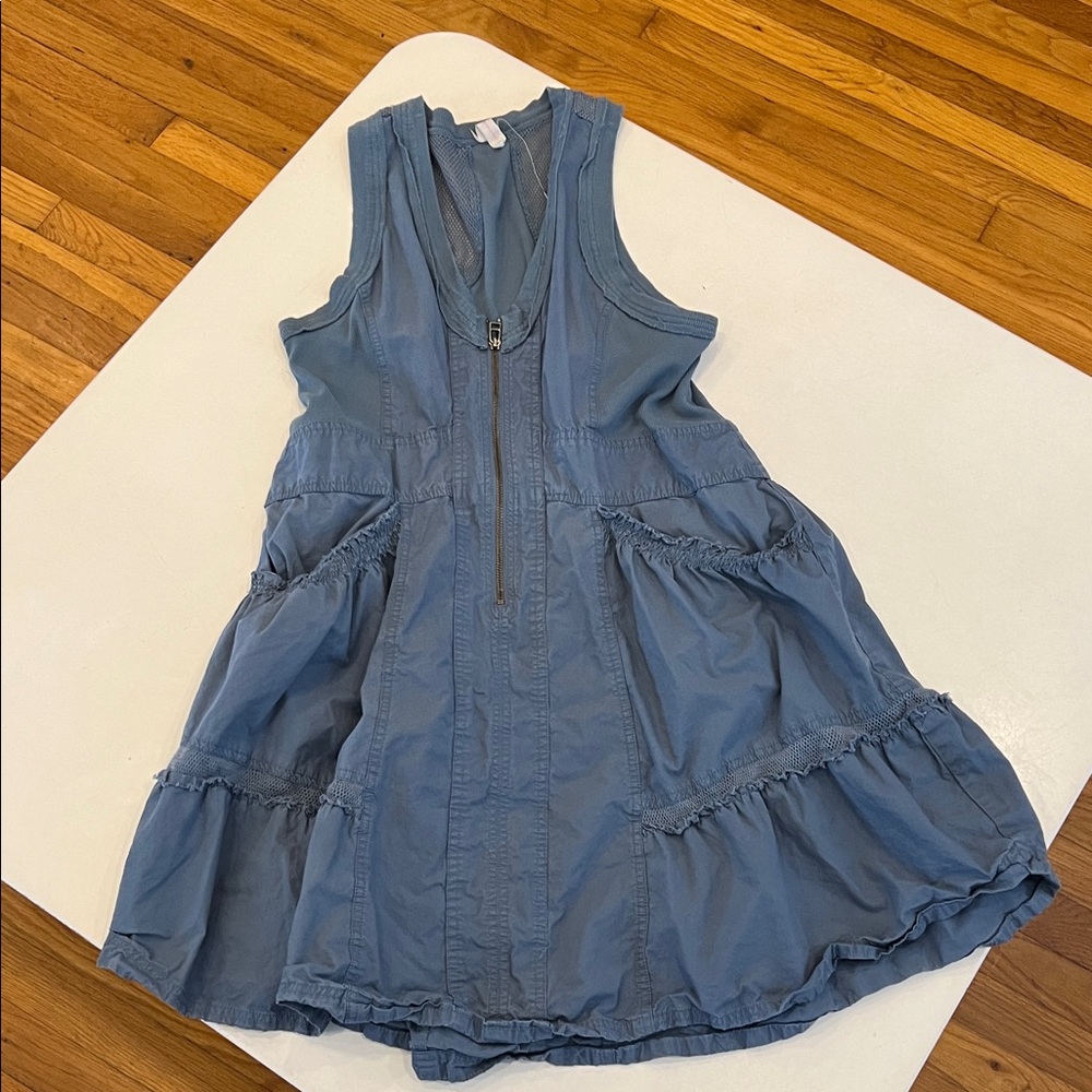 Anthropologie Blue Tiered Zip-Front Sleeveless Dress